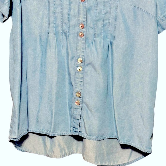 Soft Surroundings Eventide Tencel Chambray Pleated Button Front Blue Blouse - Picture 4 of 11